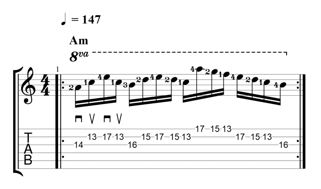 The main theme from Paganini's Caprice #5 in guitar tablature.