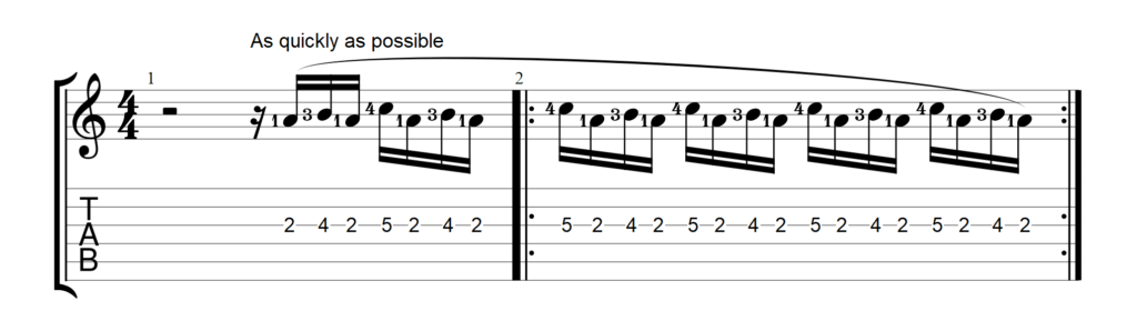 Guitar tablature for the opening fast trill for the piece "Eugene's Trick Bag" from the movie "Crossroads".